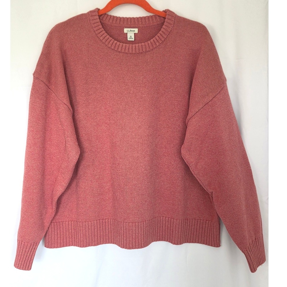 LL Bean Women's Cotton Crewneck Sweater XL Petite Rose Pink Knit Pullover Chunky